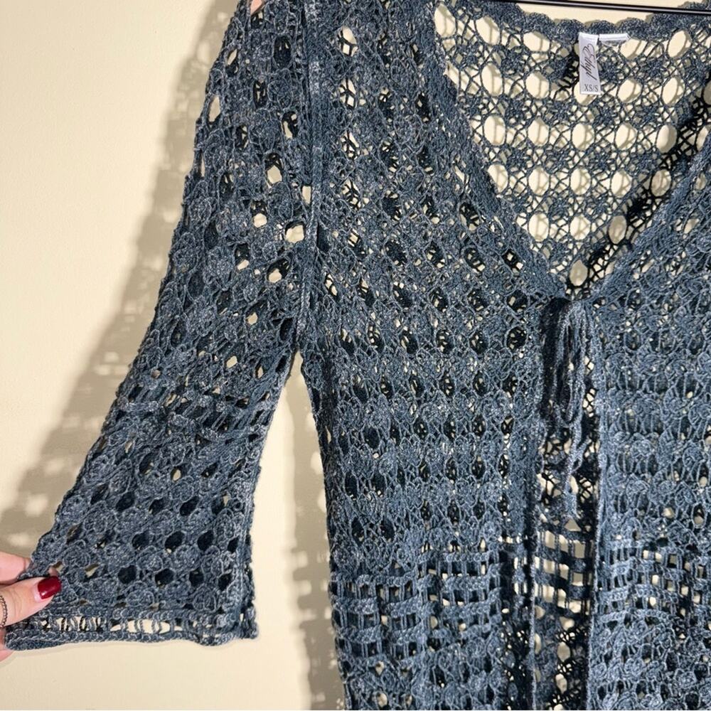 VINTAGE ETHYL Y2K crochet knit boho cottagecore whimsy tie front cardigan S - Picture 3 of 4